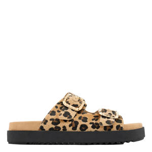 slippers met panterprint beige/zwart