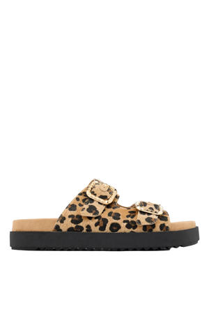 slippers met panterprint beige/zwart