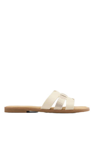imitatieleren slippers met strass steentjes - ecru