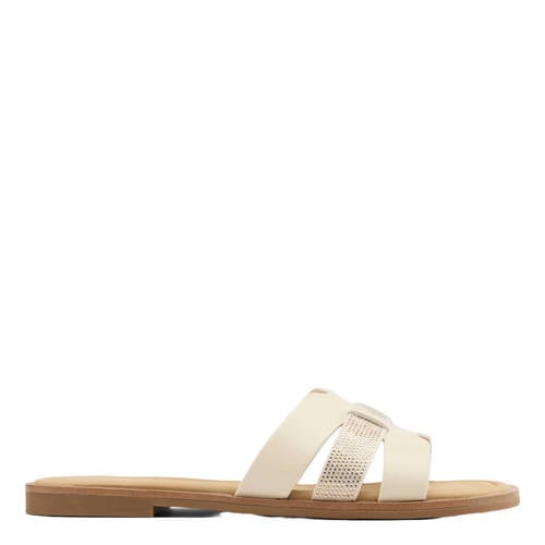 Graceland imitatieleren slippers met strass steentjes ecru