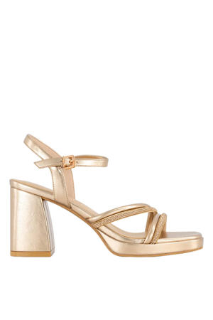 leren sandalettes met strass goud
