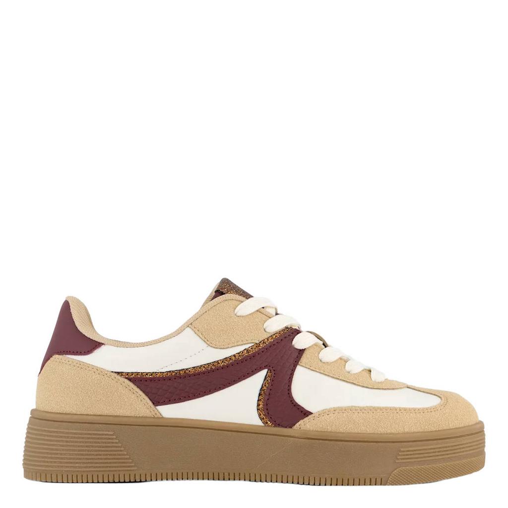 Beige dames Graceland leren sneakers van imitatieleer met veters