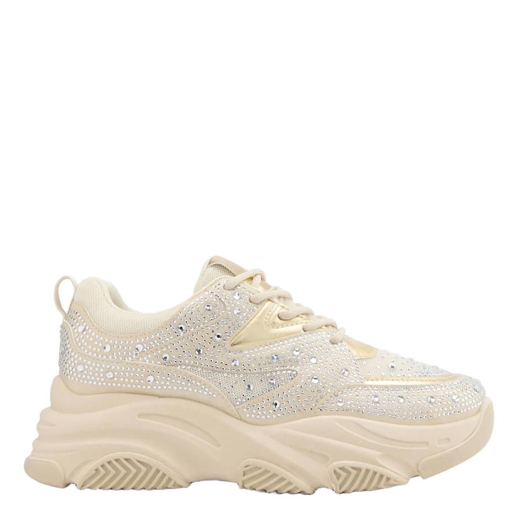 Ecru dames Graceland chunky sneakers met strass