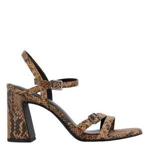 leren sandalettes met dierenprint bruin