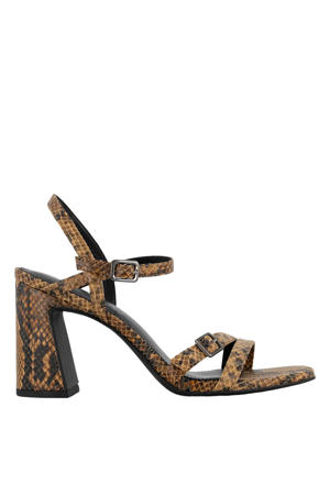 leren sandalettes met dierenprint bruin