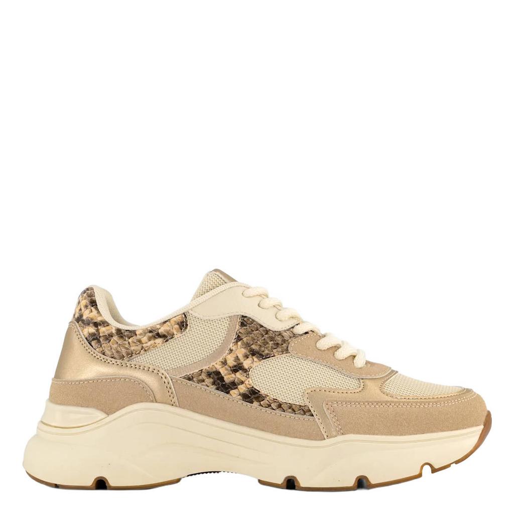 Beige dames Graceland sneakers van synthetisch/textiel met veters