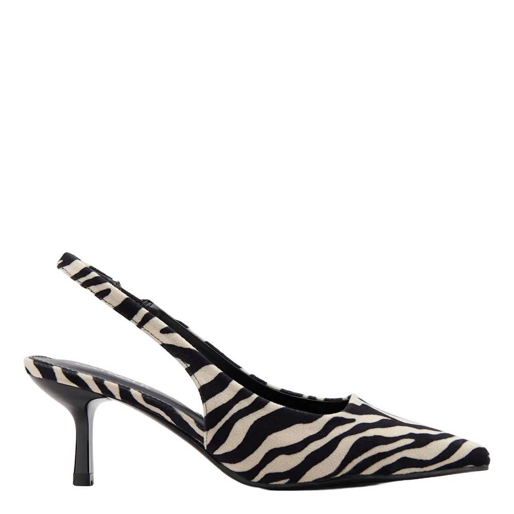 Zwart en beige dames Catwalk slingback pumps van textiel/synthetisch/imitatie leer met elastische tailleband en zebraprint