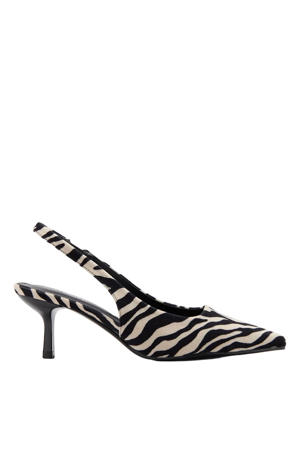 slingback pumps met zebraprint zwart/beige