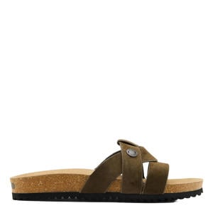 suèdelook slippers - olijfgroen