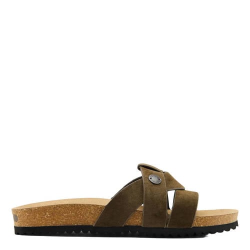 ESPRIT suèdelook slippers olijfgroen