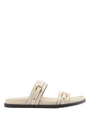 imitatieleren slippers met siergesp ecru