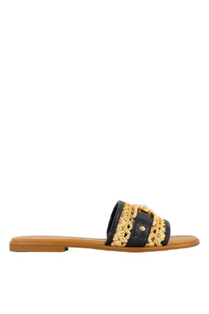 slippers zwart/beige