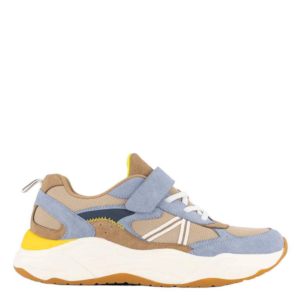 Beige, blauw en bruine jongens Vty leren sneakers van synthetisch/textiel met veters