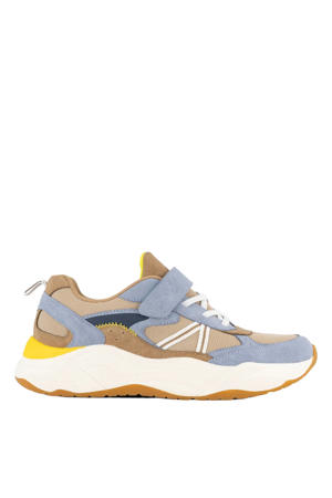 leren sneakers beige/blauw/bruin