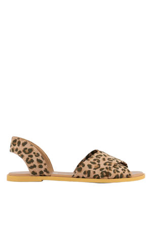 suèdelook sandalen met panterprint - beige