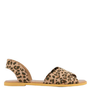 suèdelook sandalen met panterprint - beige