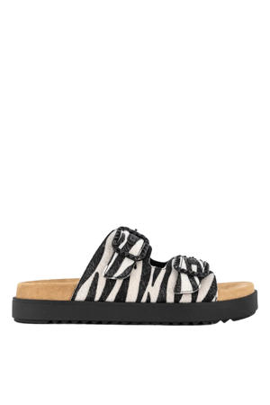 slippers met zebraprint zwart/wit