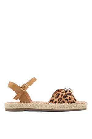 suède espadrilles met panterprint cognac/zwart