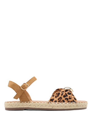 suède espadrilles met panterprint cognac/zwart
