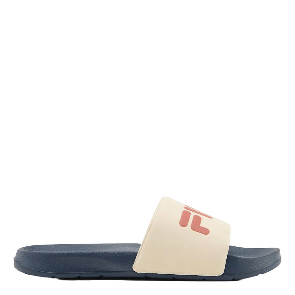Donkerblauw en beige heren Fila HE SLIDE badslippers van synthetisch materiaal
