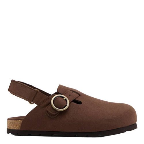 Vty Schoolkind clogs donkerbruin – antraciet/bruin