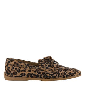 suèdelook bootschoenen met panterprint cognac/zwart