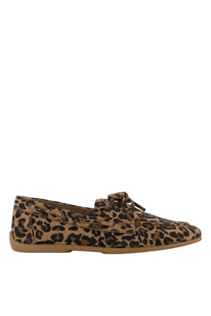 suèdelook bootschoenen met panterprint cognac/zwart
