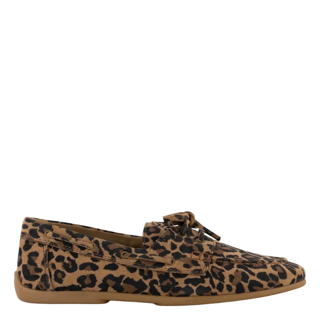Cognac en zwarte dames Graceland suèdelook bootschoenen met veters en panterprint