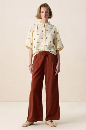 wide leg regular waist casual broek donkerrood