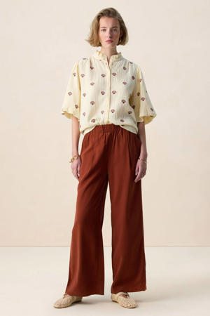 wide leg regular waist casual broek donkerrood