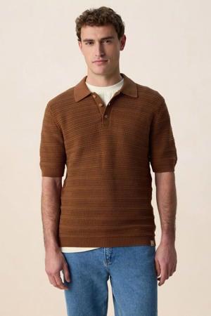 regular T-shirt met ingebreid patroon donkerbruin