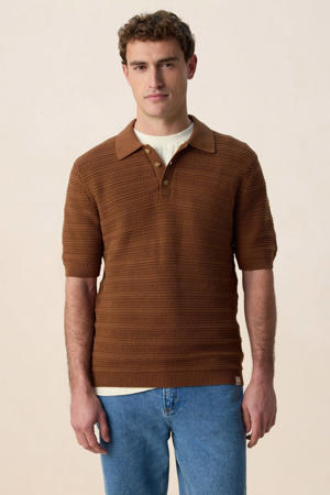 regular T-shirt met ingebreid patroon donkerbruin