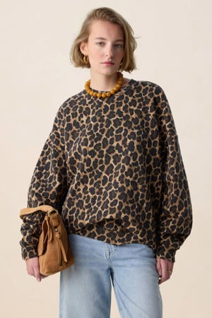 sweater met panterprint bruin