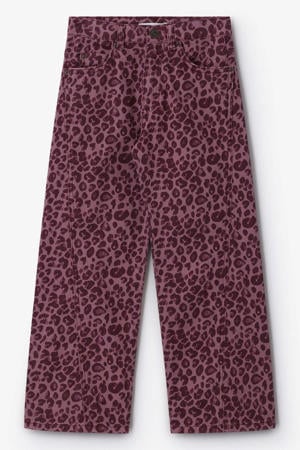 high waist straight leg jeans met panterprint roze