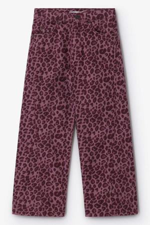 high waist straight leg jeans met panterprint roze