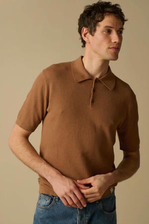 regular polo fijn gebreid bruin