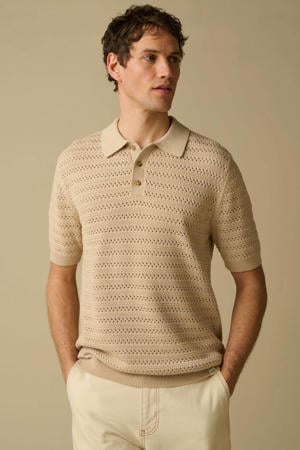 regular T-shirt met ingebreid patroon beige