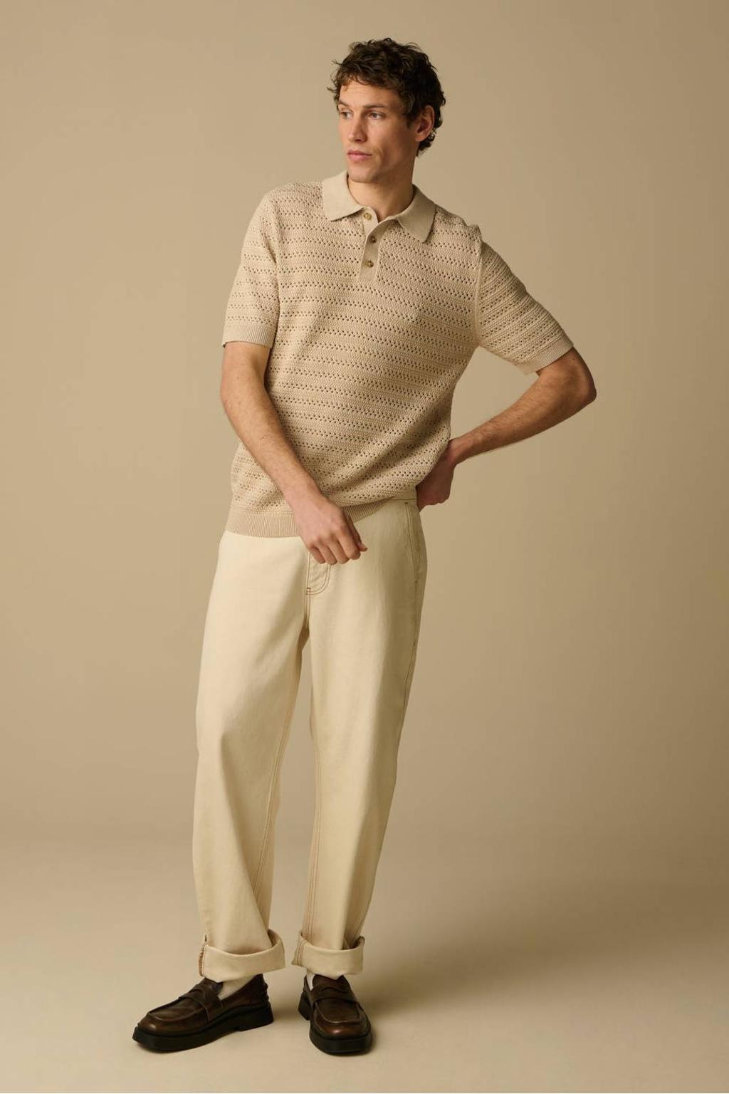 Sissy-Boy regular T-shirt met ingebreid patroon beige