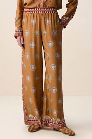 wide leg regular waist casual broek bruin