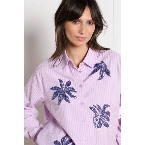 LOLALIZA gestreepte blouse lila met pailletten afbeelding