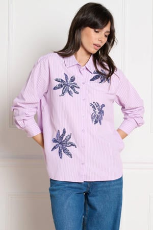 gestreepte blouse lila met pailletten