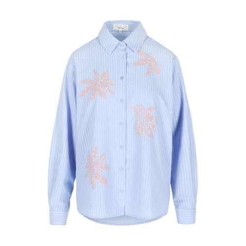 LOLALIZA gestreepte blouse lichtblauw met pailletten afbeelding