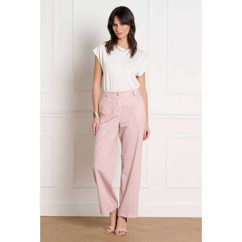 LOLALIZA wide leg regular waist broek met pied de poule print roze afbeelding