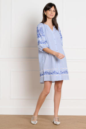 gestreepte blousejurk broderie blauw
