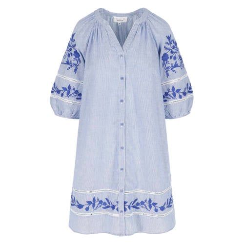 LOLALIZA gestreepte blousejurk broderie blauw afbeelding