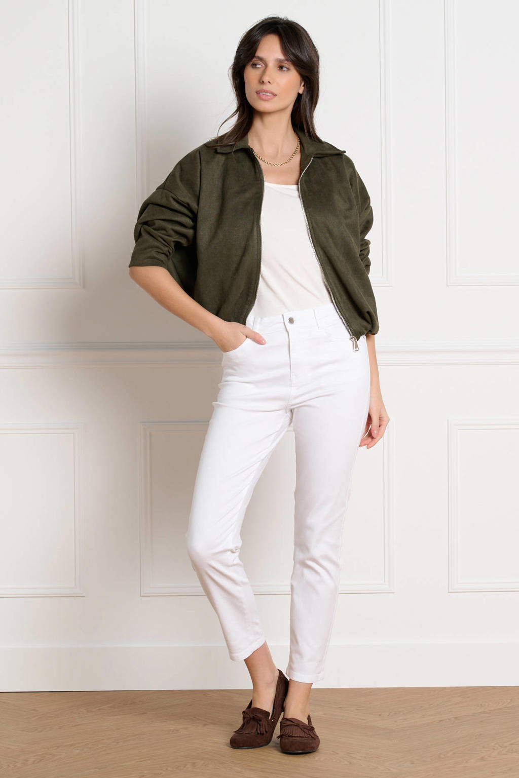 Witte dames LOLALIZA slim high waist broek van denim met effen