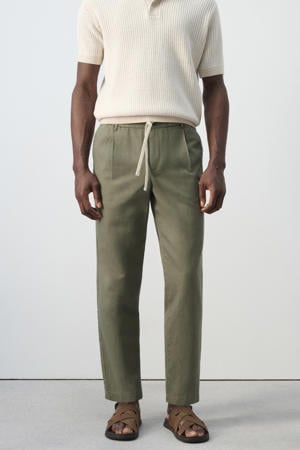 slim casual broek met linnen groen