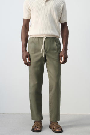 slim casual broek met linnen groen