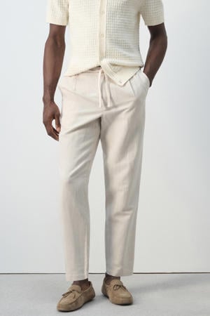 slim casual broek met linnen ecru