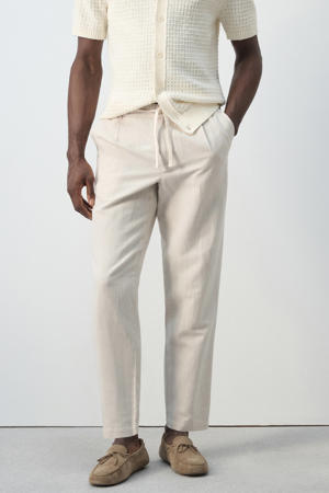 slim casual broek met linnen ecru